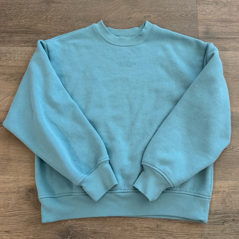 Victoria’s Secret Aqua Blue Spell Out Graphic Pullover Crewneck Sweatshirt